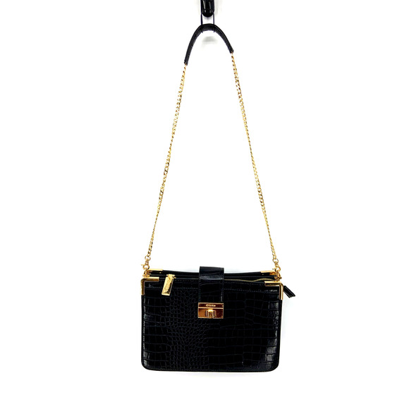 Dune London Black Sling Bag Croc Crocodile Embossed Print - Picture 1 of 12